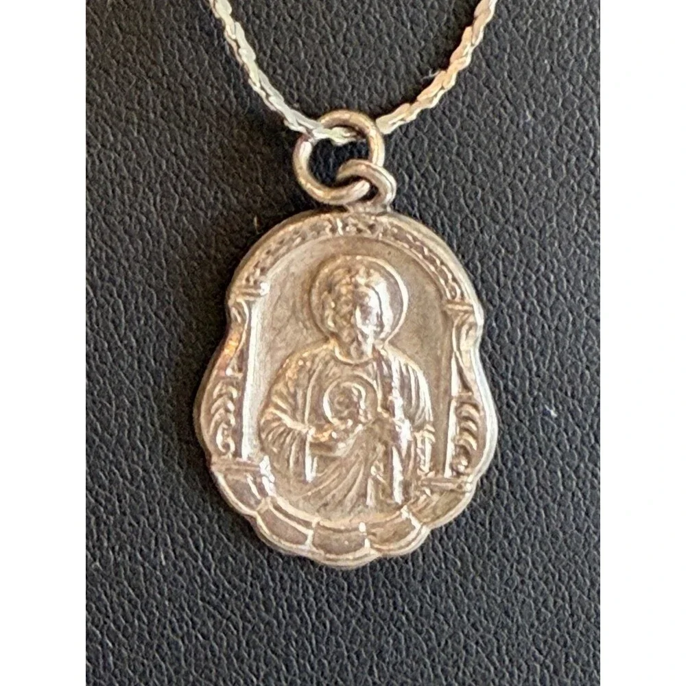 VINTAGE JESUS CROSS STERLING SILVER PENDANT RELIGIOUS NECKLACE 925 PRAYER RETRO